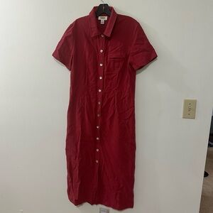 Talbots Dress Womens 12 Petite Red Maxi Button Up‎ Linen Blend 90s